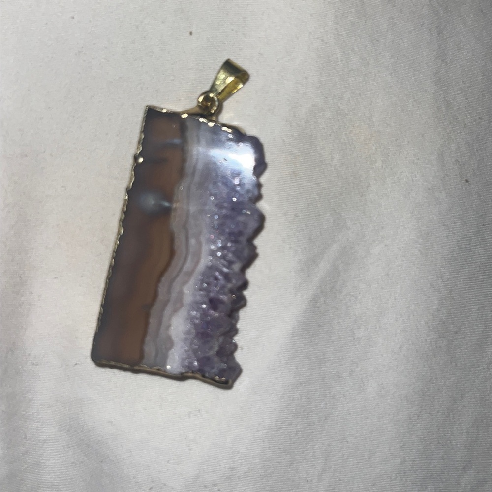 Purple crystal Gold Geode Pendant necklace or keychain natural stone amethyst